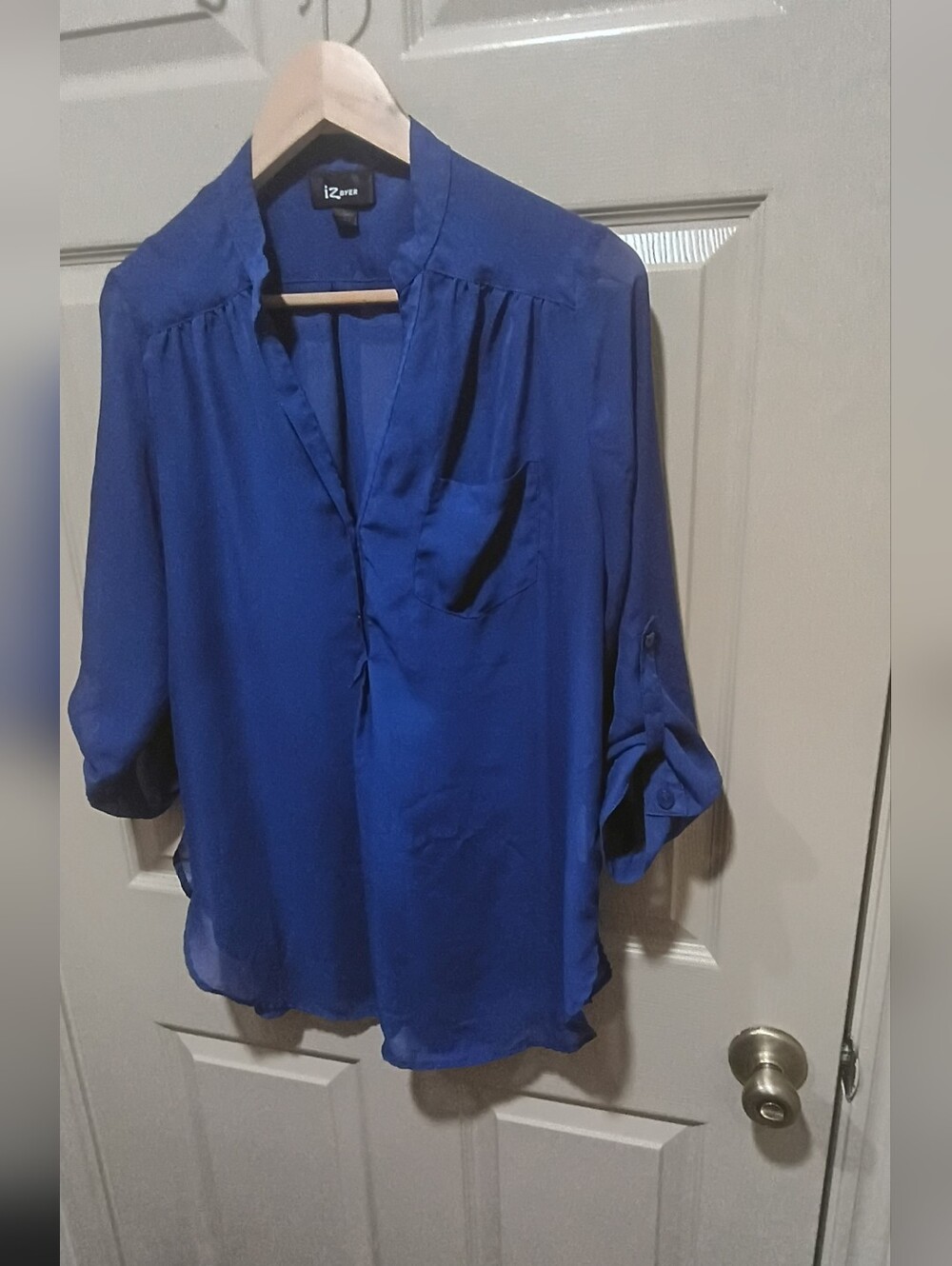 Royal blue semi sheer tunic blouse from iZ Byer EUC size Large